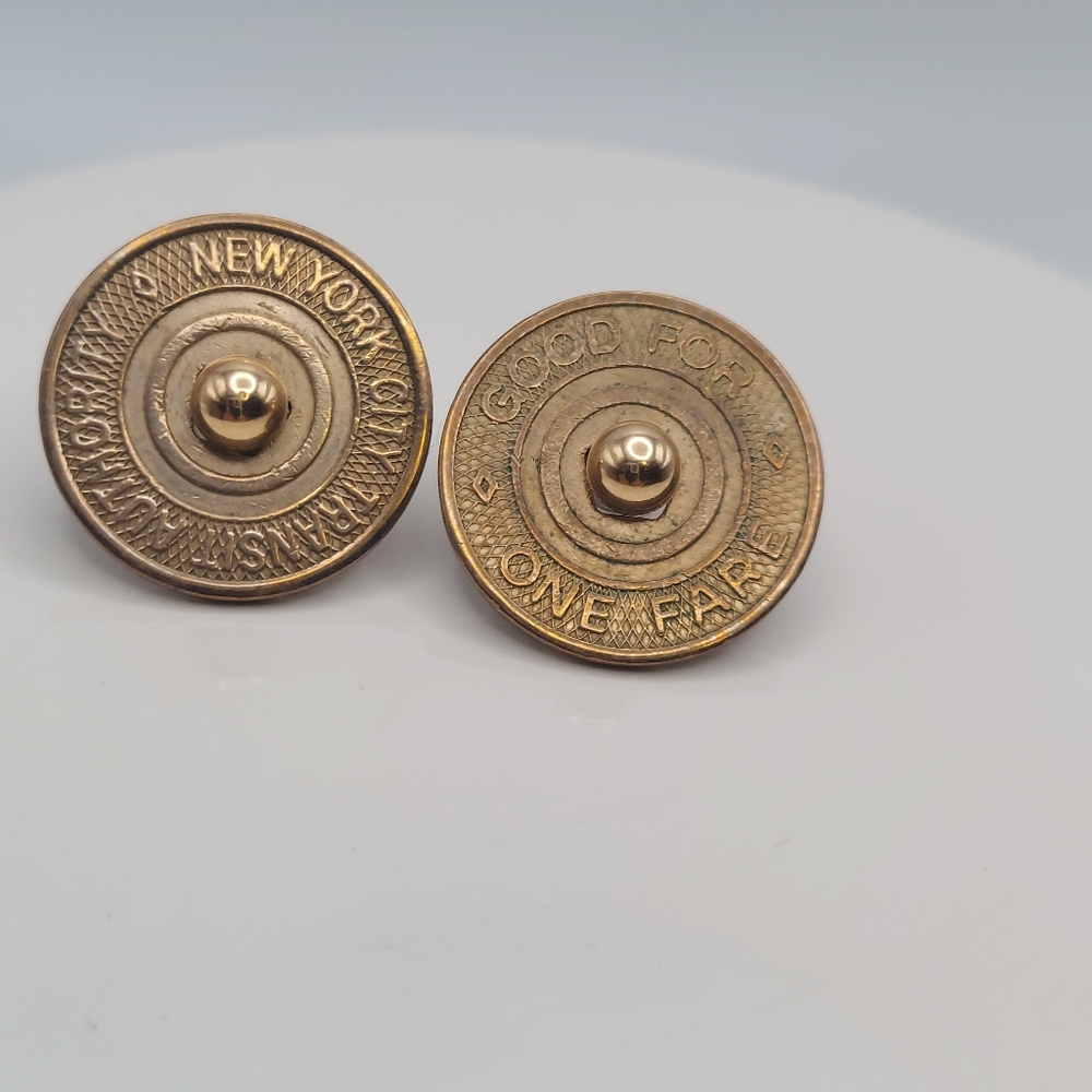 Vtg Subway Token Artisan Earrings, Unique! - Picture 2 of 7